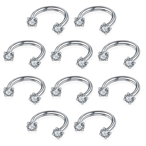 Detail eines 11er-Sets Hufeisen-Piercings aus Edelstahl mit Zirkonia-Steinen