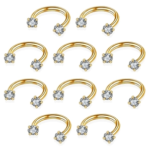 Detailset aus 11 goldenen Hufeisenringen aus Edelstahl mit funkelnden Zirkoniasteinen