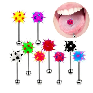 316L Surgical Steel Silicone Spiky Ball Tongue Ring Set Mixed Colors Piercing Jewelry For Men Women Punk Body Accessories
