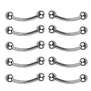 10er-Set gebogene Augenbrauen-Piercings aus Edelstahl mit glänzender Silberoberfläche