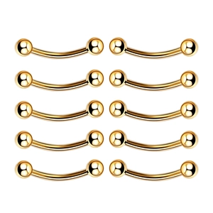 Detailliertes Set aus zehn goldfarbenen Curved Barbells für Augenbrauen und Ohren