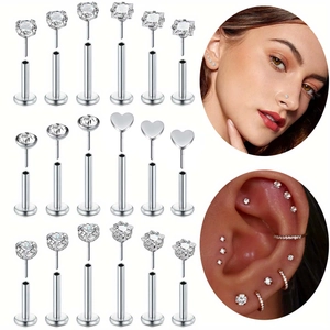 Edelstahl Lippenstecker Zirkonia Herz Stern Piercing Schmuck Set Für Damen Herren Flache Rückseite Ohrstecker Körper Piercing Zubehör