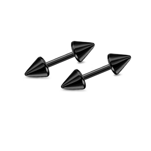 Paar schwarze Edelstahl-Hantelohrringe mit doppelendigem Kegel-Design für Piercings