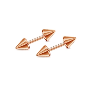 Makroaufnahme der roségoldenen Punk-Ohrstecker aus Edelstahl mit hochglänzendem Finish