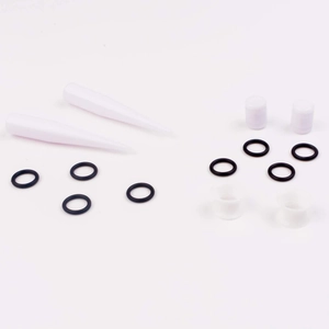 White acrylic ear stretching kit with tapers, plugs and black rubber O-rings set