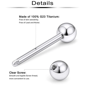G23 titanium tongpiercing met precisieschroefdraad en gepolijste zilveren metalen bal
