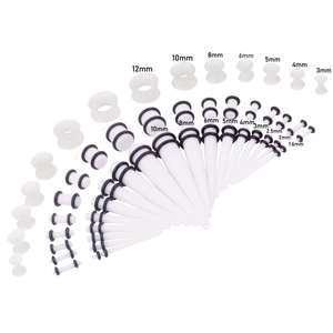 White acrylic ear stretching kit with tapers and tunnels from 1.6mm to 12mm