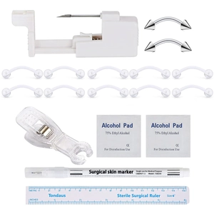 Kit Professionale per Piercing del Corpo Con Dispositivo per Piercing Monouso Perni Pinze Salviette Alcool Penna Marcatrice e Righello Gioielli