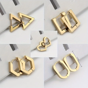 Minimalist Stainless Steel Geometric Hoop Earrings Gold Silver Triangle Square Heart Hexagon Hinged Earrings For Women Men Jewelry