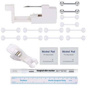 Kit de Perçage Corporel en Acier Inoxydable et Acrylique Avec Anneaux de Langue Pinces Tampons d'Alcool Règle Outil Marqueur