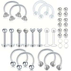 Set de piercing de 32 piezas en acero inoxidable con circonitas y aros de herradura