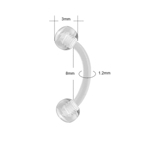 Barbell curvo flessibile da 1,2 mm in bio-plastica con sfere da 3 mm per sopracciglia