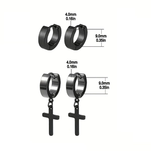 Set aus schwarzen Edelstahl-Creolen und Kreuzanhängern mit 4mm Breiten-Größentabelle