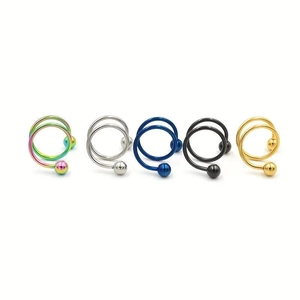 Lot de cinq anneaux de nez spirale en acier inoxydable, argent, or, noir, bleu et arc-en-ciel