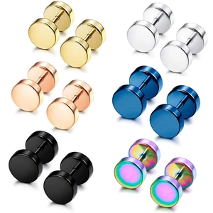 Set de seis pares de pendientes de acero inoxidable tipo pesa en varios colores
