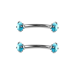 Gepolijste stalen gebogen barbell piercings met blauwe zirkonia in vierpootzetting