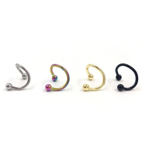 Set van 4 roestvrijstalen S-vormige spiraalpiercings in zilver, goud, zwart en regenboog