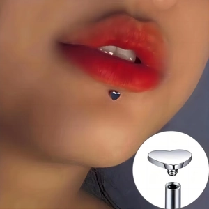 20-piece stainless steel labret stud set with heart and star zircon designs in silver