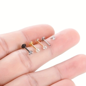 Set of 4 stainless steel labret studs with zircon in black, gold, rose gold and silver