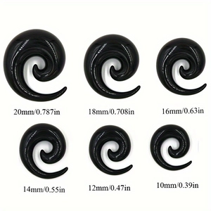 Zwarte acryl spiraalvormige oormeterset in diverse maten van 10mm tot wel 20mm