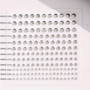 Polished silver non-piercing ball studs set in four sizes from 3mm to 6mm on white background