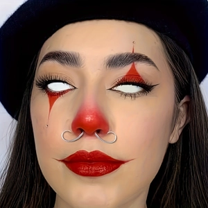Quirky silver mustache nose ring for Halloween costume and creative clown cosplay look