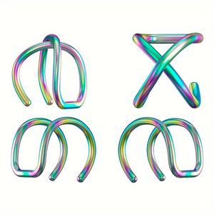Details von vier irisierenden Edelstahl-Ohrklemmen in verschiedenen geometrischen Formen