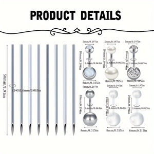 Σετ piercing αφαλού 18 τεμαχίων από ατσάλι με βελόνες 14G και ποικιλία από κοσμήματα