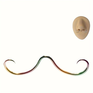 Detailed view of rainbow gradient mustache septum ring shown on a silicone nose model