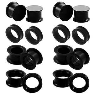 Set mit 8 Paar schwarzen Silikon-Ohr-Gauges mit Tunneln und Plugs in verschiedenen Größen