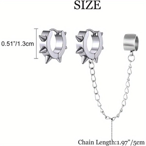 Dimensions des boucles d'oreilles à pointes en acier inoxydable avec chaîne