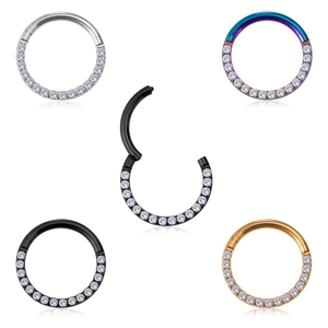 316L Stainless Steel Hinged Segment Nose Ring Zirconia Inlay Earring Septum Clicker Body Piercing Jewelry For Women Men