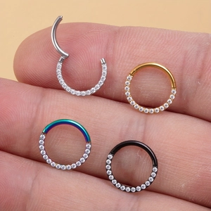 316L stainless steel hinged nose ring set with zircon accents in four metallic colors