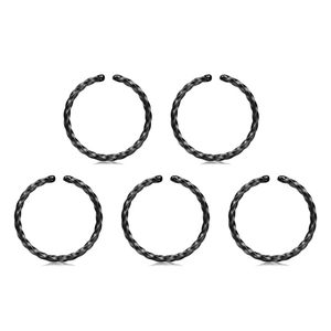 Set van 5 zwarte gedraaide roestvrijstalen open ringen voor neus- en oorpiercings