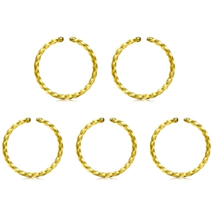 Set van 5 gedraaide gouden roestvrijstalen neusringen met kleine ronde kogeluiteinden