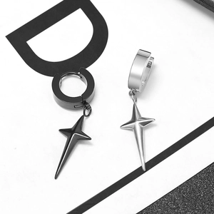 Poliertes Edelstahl-Ohrring-Set mit Sternanhängern in Schwarz und Silber für Damen und Herren