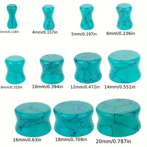 Turquoise stone double flared ear gauges set in 11 sizes ranging from 3mm to 20mm