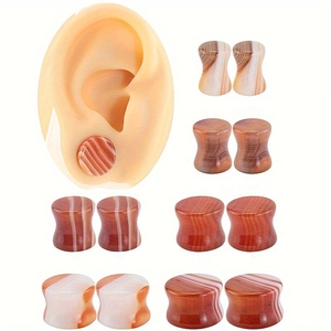 Dilatadores de Ágata Natural Rayada Doble Acampanado Piedra Joyería para Piercing Corporal Unisex Dilatadores de Silla Pulidos