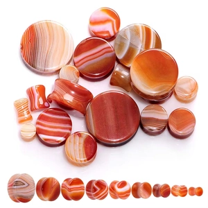 Set de dilatadores de ágata sardónice con doble abocardado y texturas de rayas rojas