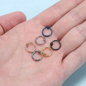 Set of 6 stainless steel captive bead rings in mixed colors for nose and ear piercing