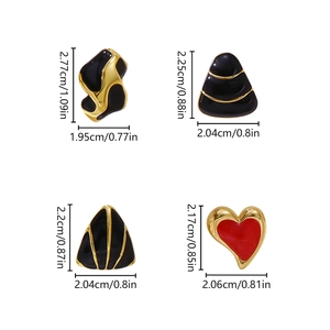 Irreguläre 304 Edelstahl Herz-Ohrringe Set mit bunten geometrischen Emaille-Mustern