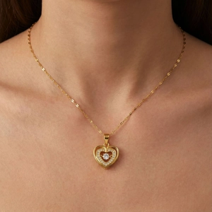 18K Vergoldete Edelstahl Herz Anhänger Halskette Für Damen Elegante Zirkonia Dancing Stone Kette Mode Schmuck Geschenk