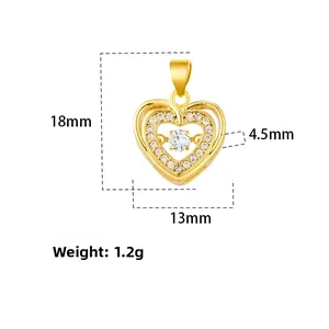 Goldene Herzkette mit tanzendem Diamanten und funkelnden Kristallen, 18 mm Anhängerhöhe