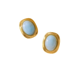 Elegante 18K vergoldete Edelstahl Ohrstecker mit blauem ovalem Harzstein Design