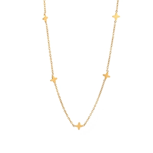Elegante goldene Titanstahl-Halskette mit fünf minimalistischen Kleeblatt-Anhängern