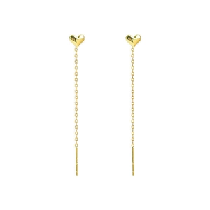 Elegant 18K gold-plated heart drop earrings with long chain tassels for women