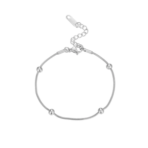 Collar de cadena de serpiente de acero inoxidable plateado con cuentas redondas y cierre