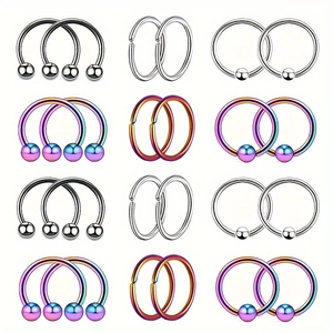 24-piece stainless steel nose rings set with captive bead and horseshoe piercing jewelry