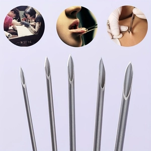 Stainless steel body piercing needles set with various sizes for professional tattoo use