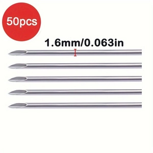 Close-up of 50pcs sterile 1.6mm hollow bevel needles in high-quality stainless steel